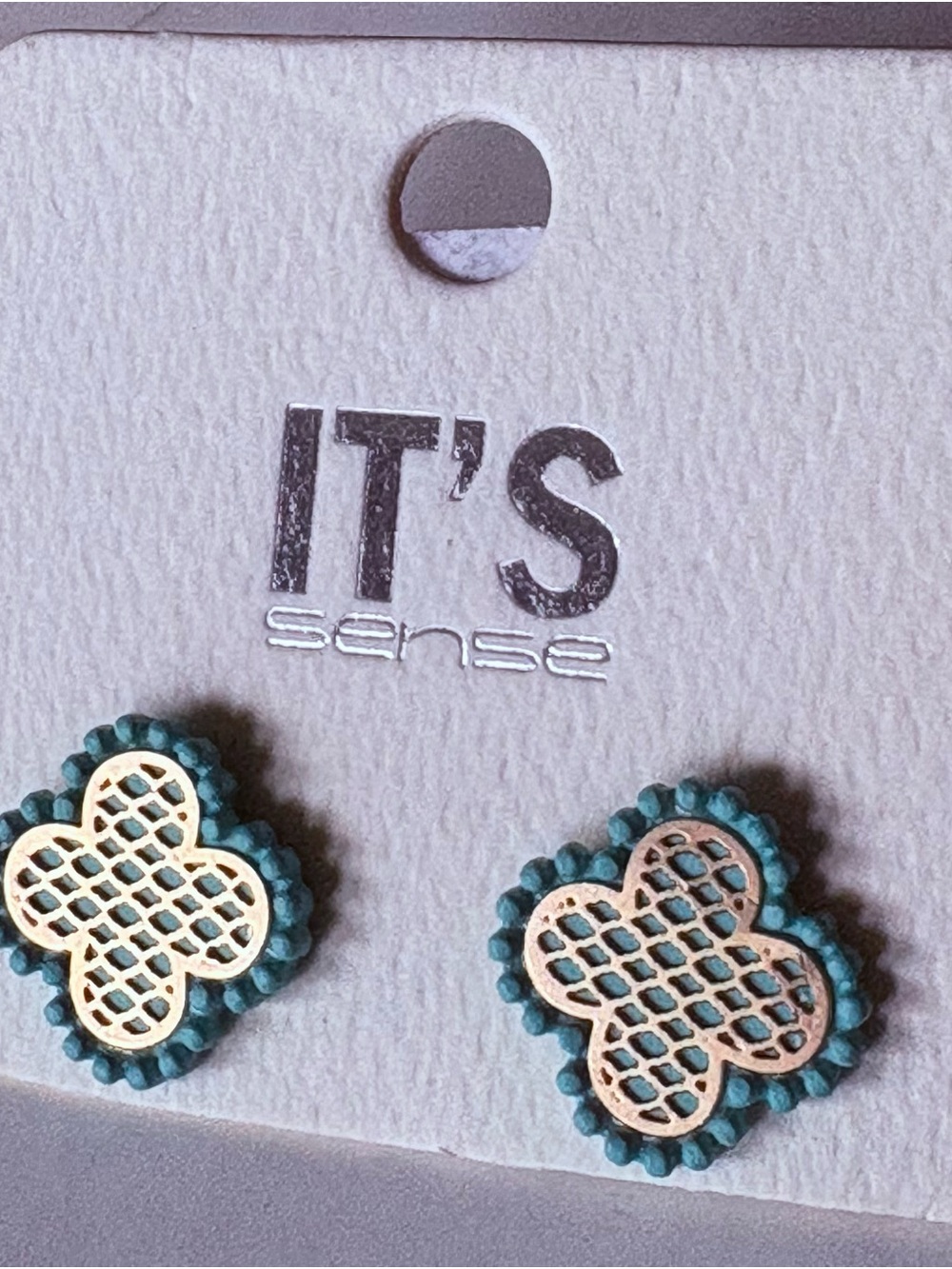 Teal Floral clover Lattice Stud Earrings, new